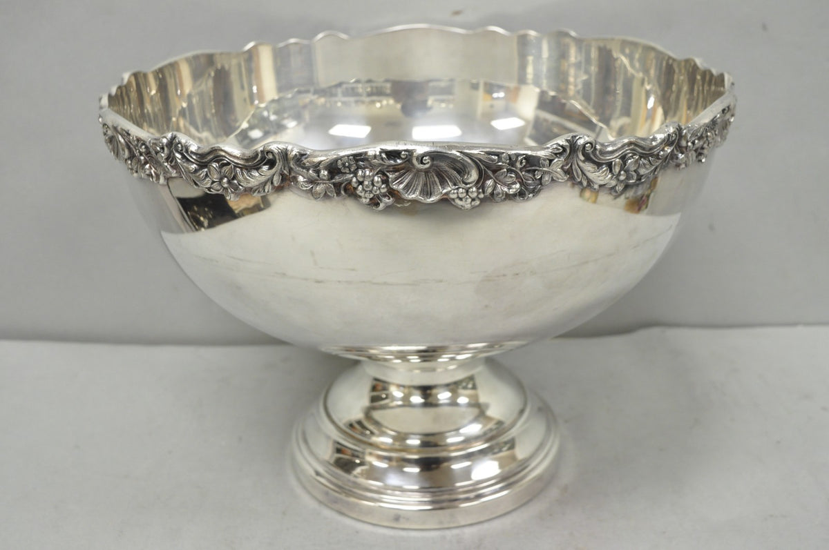 Vintage FB Rogers 5614 Victorian Silver Plated Punchbowl w/ Round Tray, 2 Pc Set