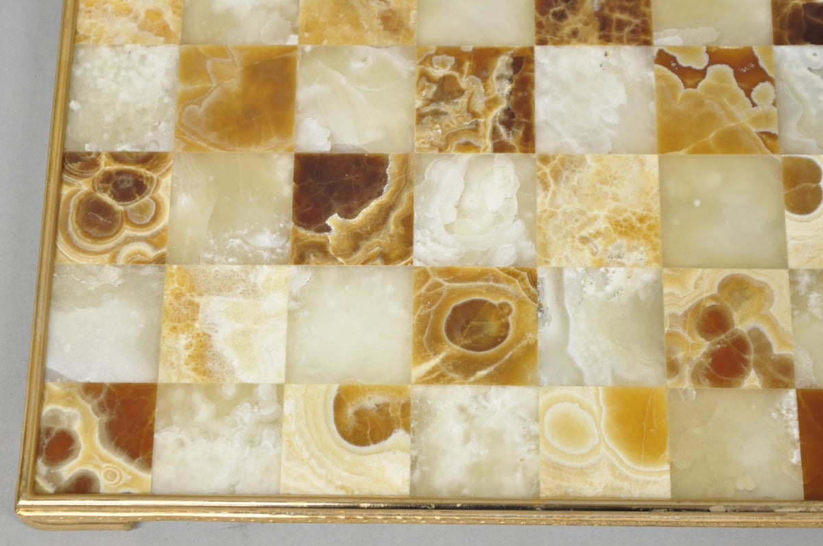 Vintage Mid Century Modern Mosaic Brown Onyx Stone Chess Game Checkerboard