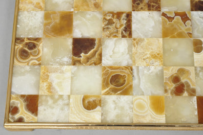 Vintage Mid Century Modern Mosaic Brown Onyx Stone Chess Game Checkerboard