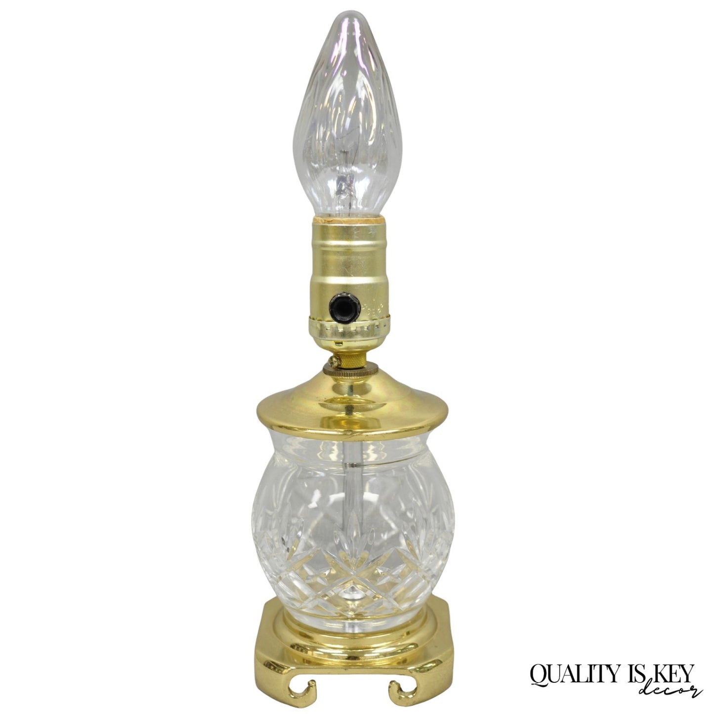 Waterford Style Small Petite Cut Glass Brass Boudoir Table Lamp by Great Creator