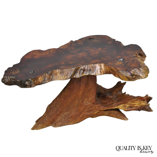 Vintage Mid Century Modern Burl Wood Slab Driftwood Sculptural Coffee Table