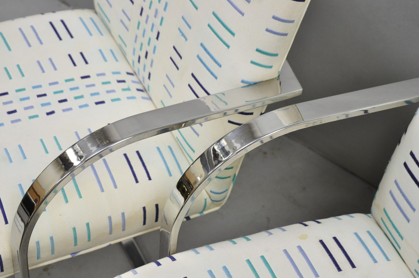 Vintage Mid Century Modern Brno Style Chrome Cantilever Baughman Arm Chair Pair