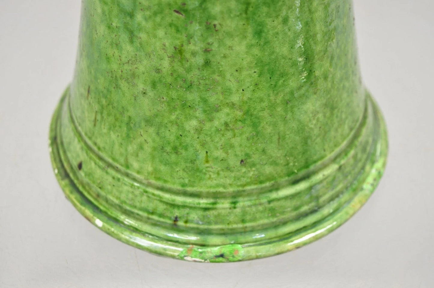 Antique Gothic Renaissance Green Ceramic Pitcher with Brass Soldier Armor Lid