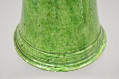 Antique Gothic Renaissance Green Ceramic Pitcher with Brass Soldier Armor Lid