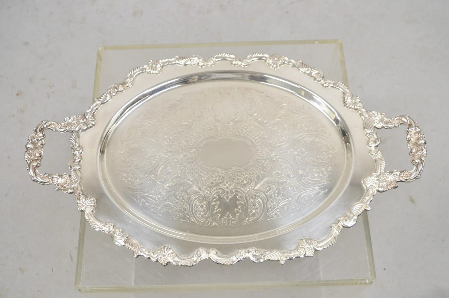 Vintage English Victorian Style Silver Plated Oval Platter Tray Crown Hallmark
