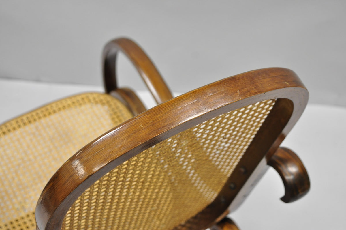 Vintage Mid Century Modern Thonet Style Bentwood & Cane Rocker Rocking Chair (C)