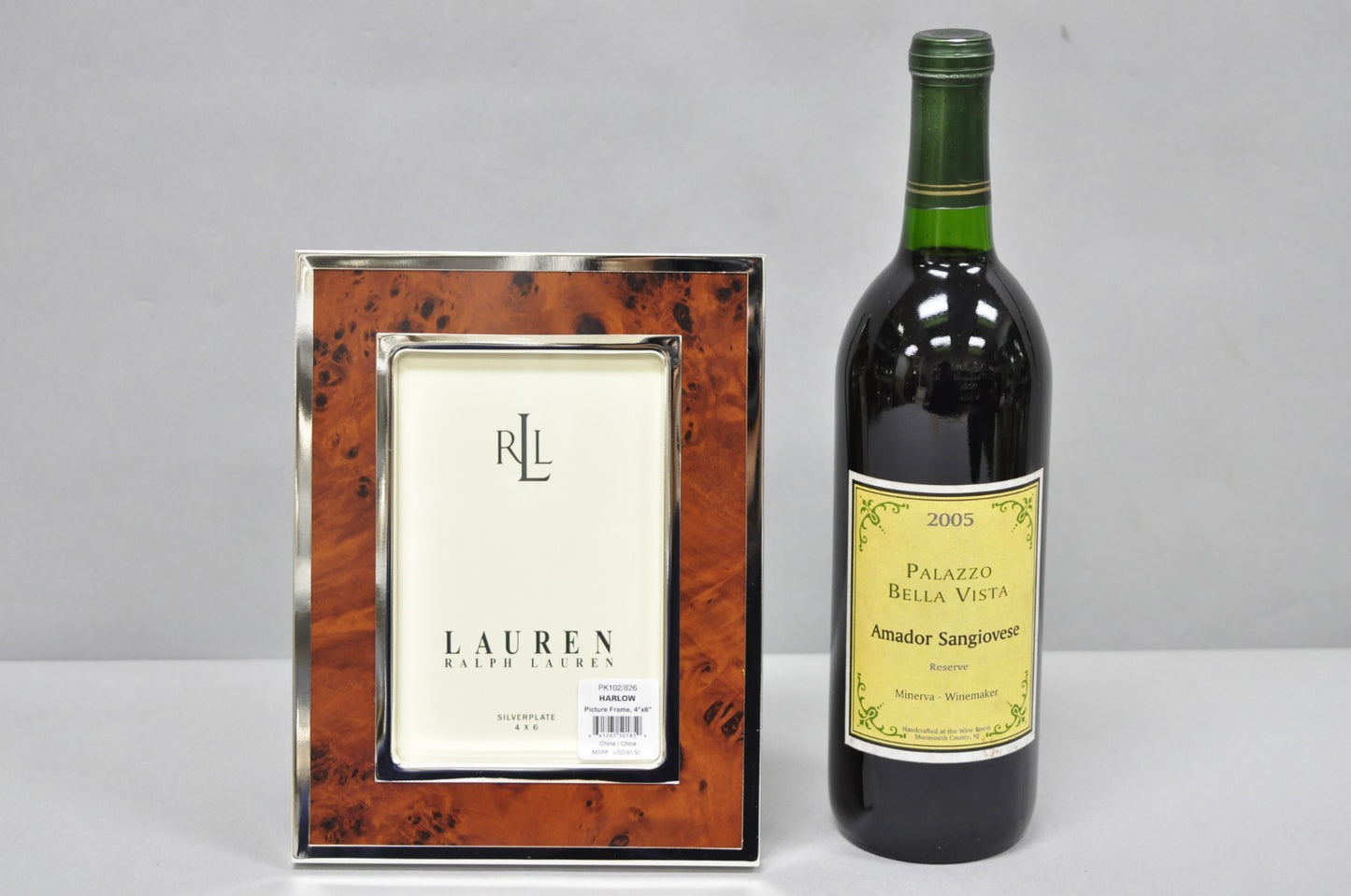 Lauren Ralph Lauren Harlow Burl Wood & Silver Plated 4x6 Photo Picture Frame NIB