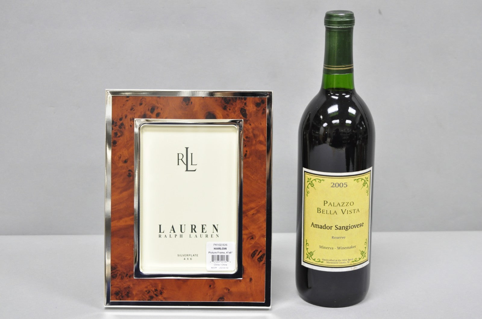 Lauren Ralph Lauren Harlow Burl Wood & Silver Plated 4x6 Photo Picture Frame NIB