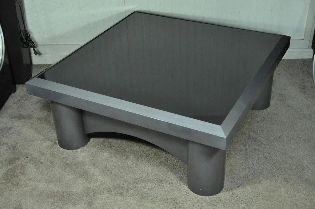 Industrial Modern Large Custom Aluminum Gun Metal 40" Square Coffee Table
