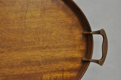 Antique English Edwardian Oval Mahogany Butlers Bar Serving Tray with Urn Inlay