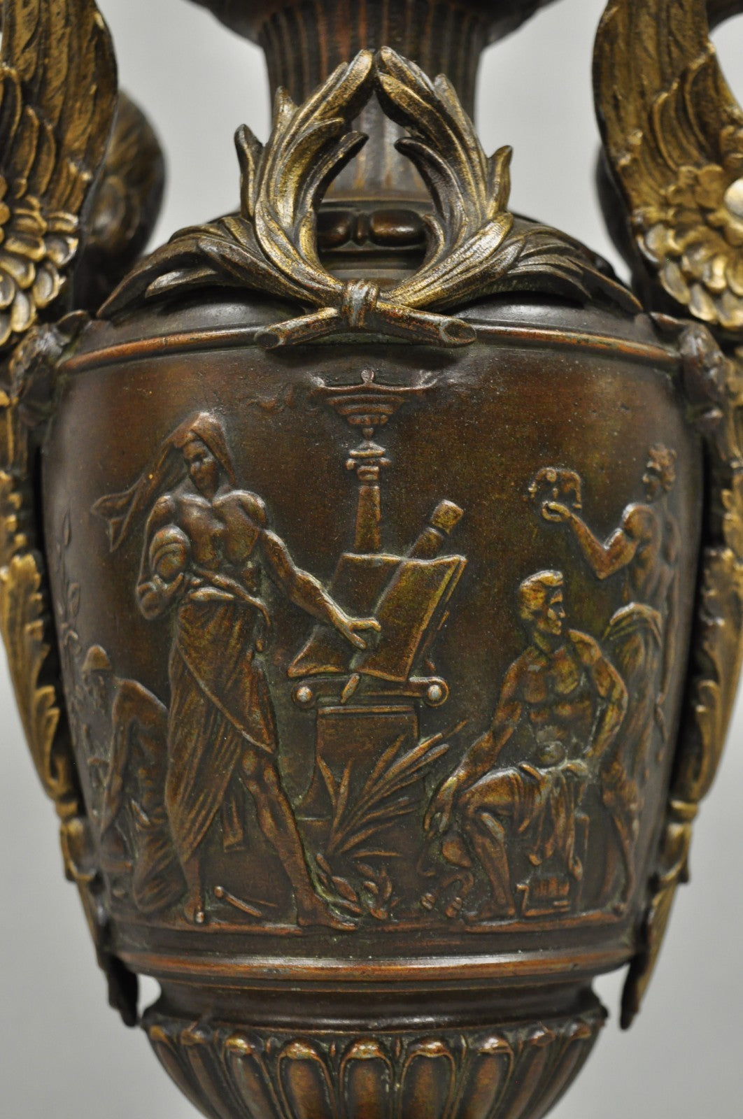 Antique French Neoclassical Style Bronze Figural Swans Table Lamp Signed Picault