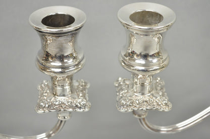 Antique E.G. Webster Victorian Silver Plated Scrolling 3 Arm Candelabra - a Pair