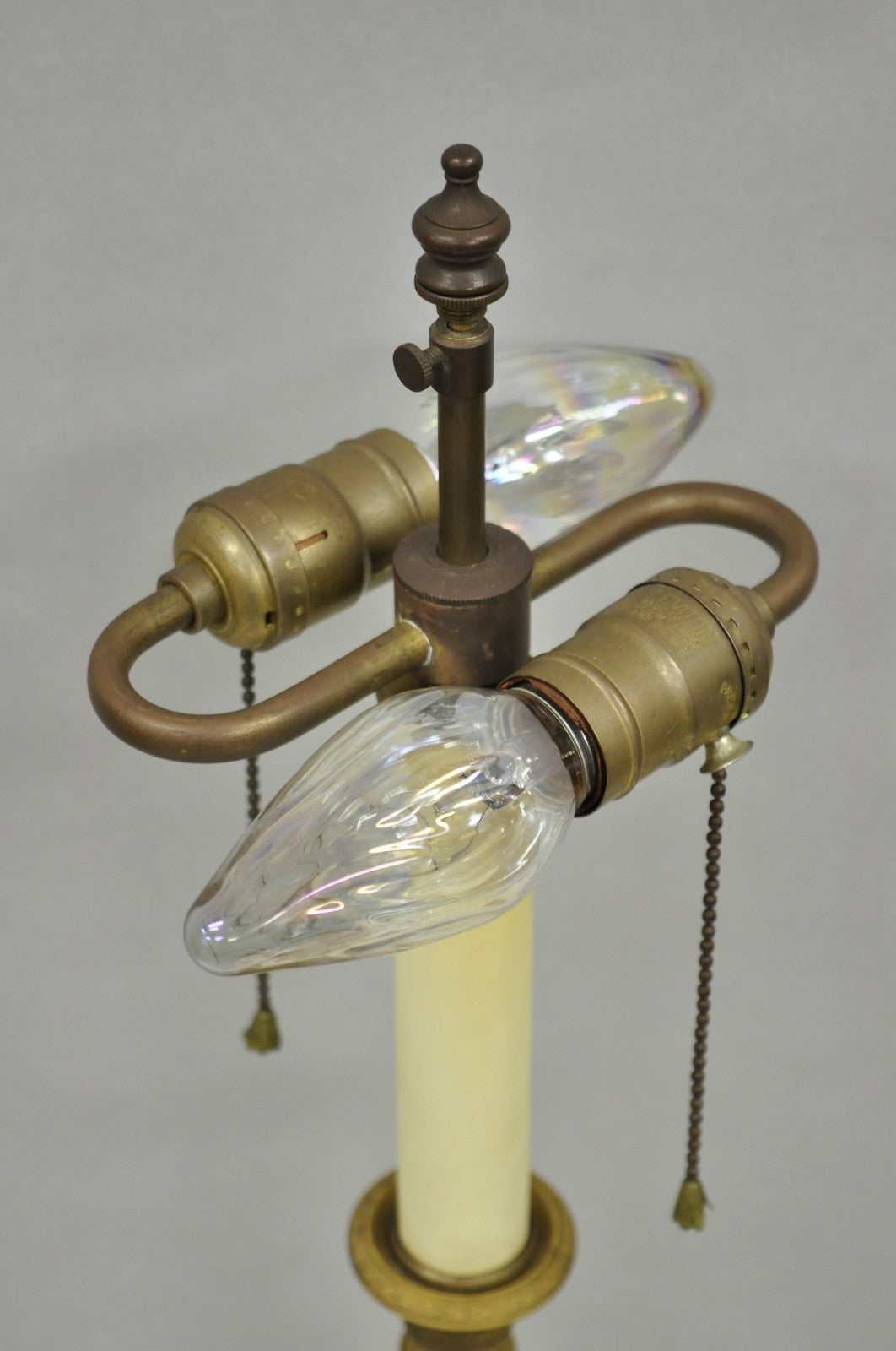 Antique French Empire Gilt Bronze Crystal Column Small Candlestick Table Lamp