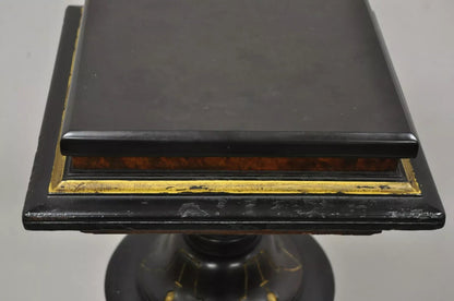 Antique Victorian Aesthetic Movement Ebonized Marble Top Pedestal Bust Stand