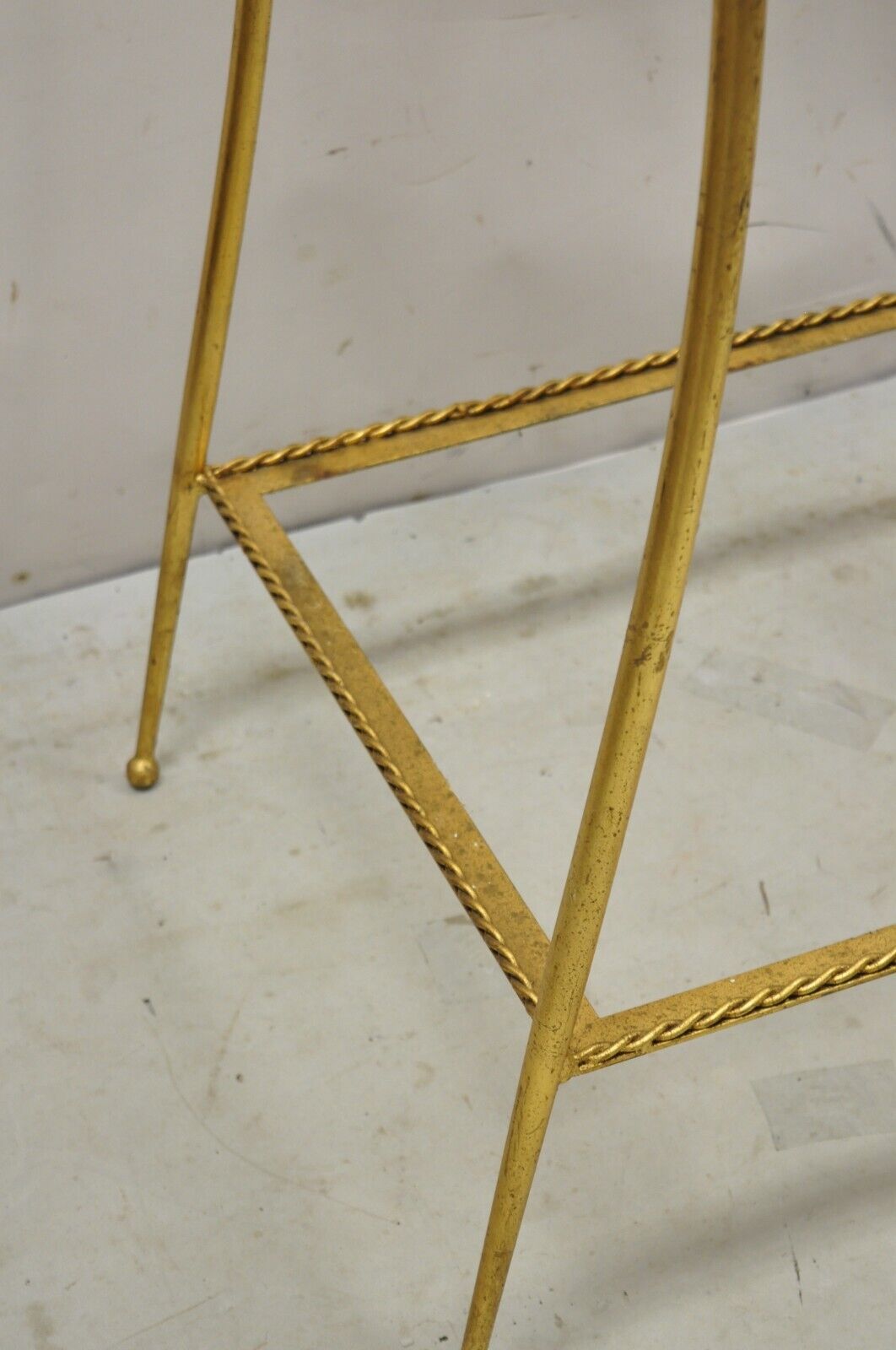 Italian Hollywood Regency Iron Rope Tassel Gold 3 Tier Display Stand Pedestal