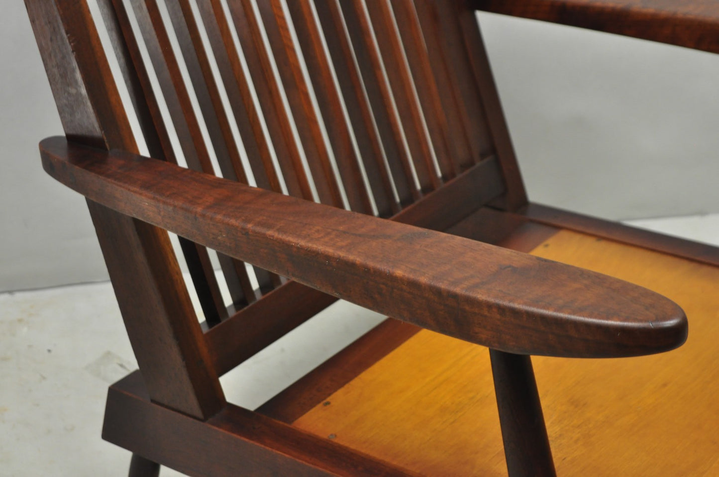 Vintage George Nakashima Spindle Back Black Walnut "Cushion" Lounge Arm Chair