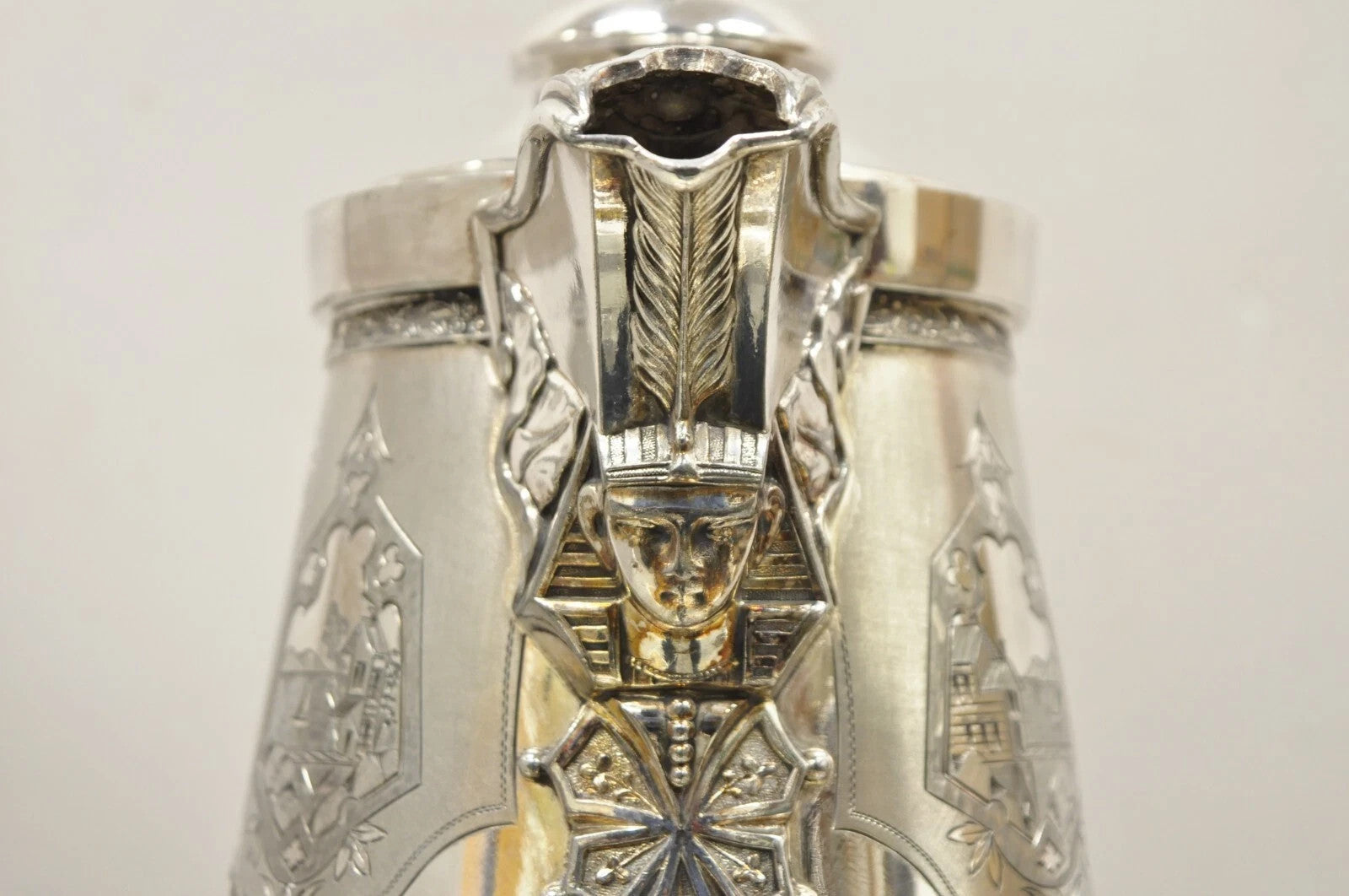 Victorian Racine Silver Plated Tilting Lemonade Water Pitcher on Stand w Goblets