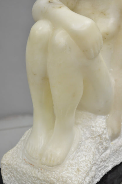 Morton Gaffin "Seated Woman" Modernist Carved White Alabaster Nude Sculpture