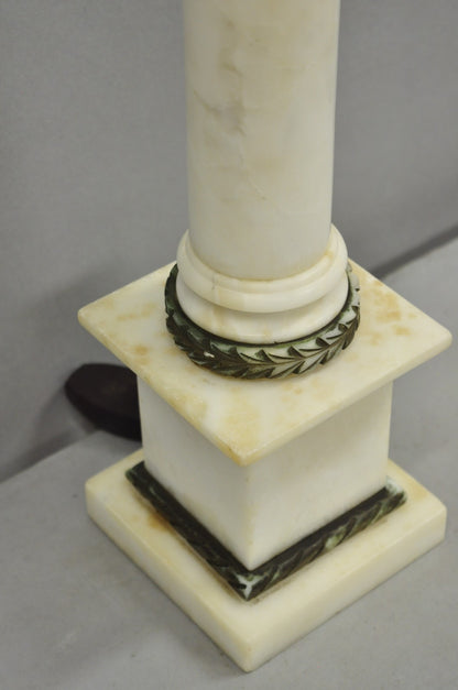 Antique Italian Classical White Carved Marble Empire Column Table Lamp