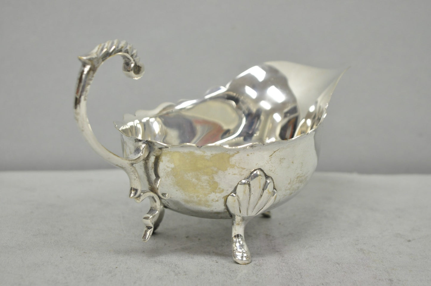 Vintage Victorian Style Silver Plated Footed Gravy Sauce Boat With Handle