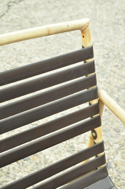 Faux Bamboo Chinese Chippendale Aluminum Vinyl Strap Pool Arm Chairs - a Pair