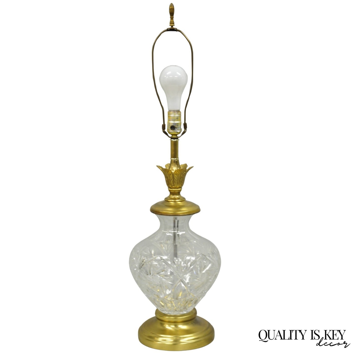 Vintage Victorian Style Etched Crystal Glass Ginger Jar Brass Table Lamp