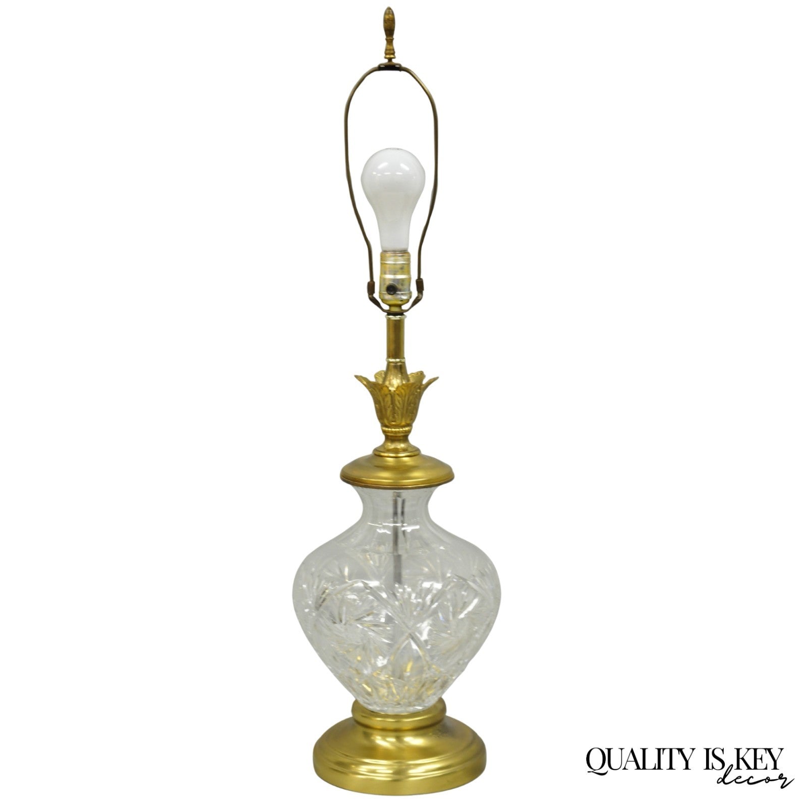 Vintage Victorian Style Etched Crystal Glass Ginger Jar Brass Table Lamp