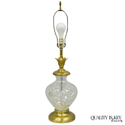 Vintage Victorian Style Etched Crystal Glass Ginger Jar Brass Table Lamp