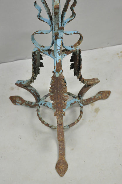 Antique Gothic Renaissance Wrought Iron Italian Candle Holder Candelabra - Pair