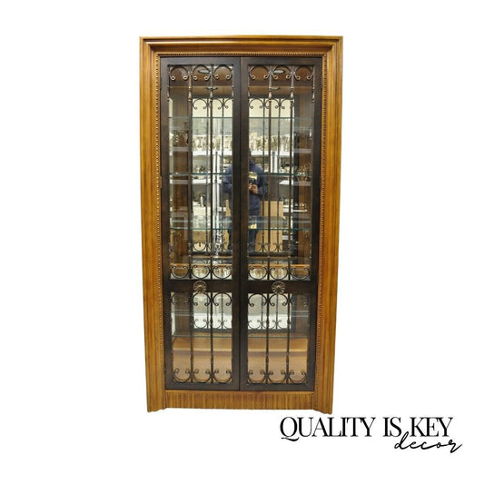 Bernhardt 354-356 Modern Cherry & Iron Door Lighted Curio China Display Cabinet