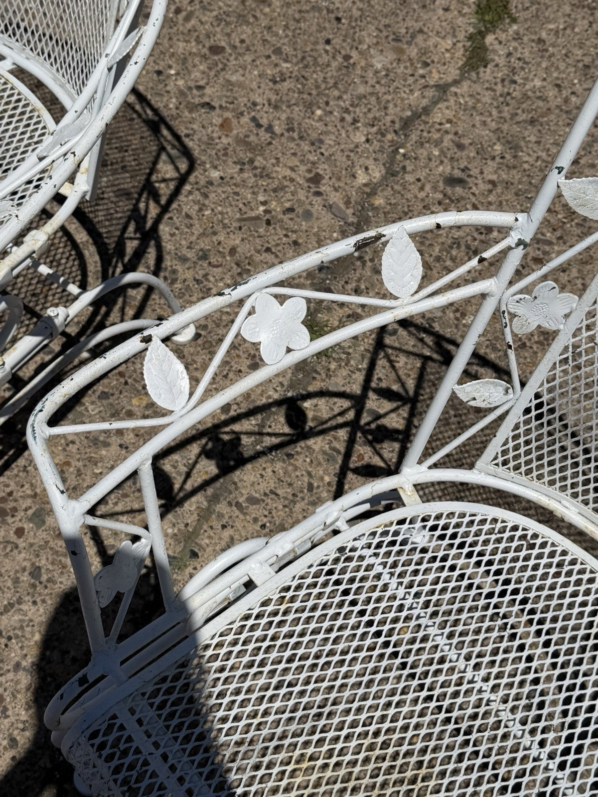 Vintage Woodard Era Floral Wrought Iron Springer Garden Patio Arm Chair - a Pair