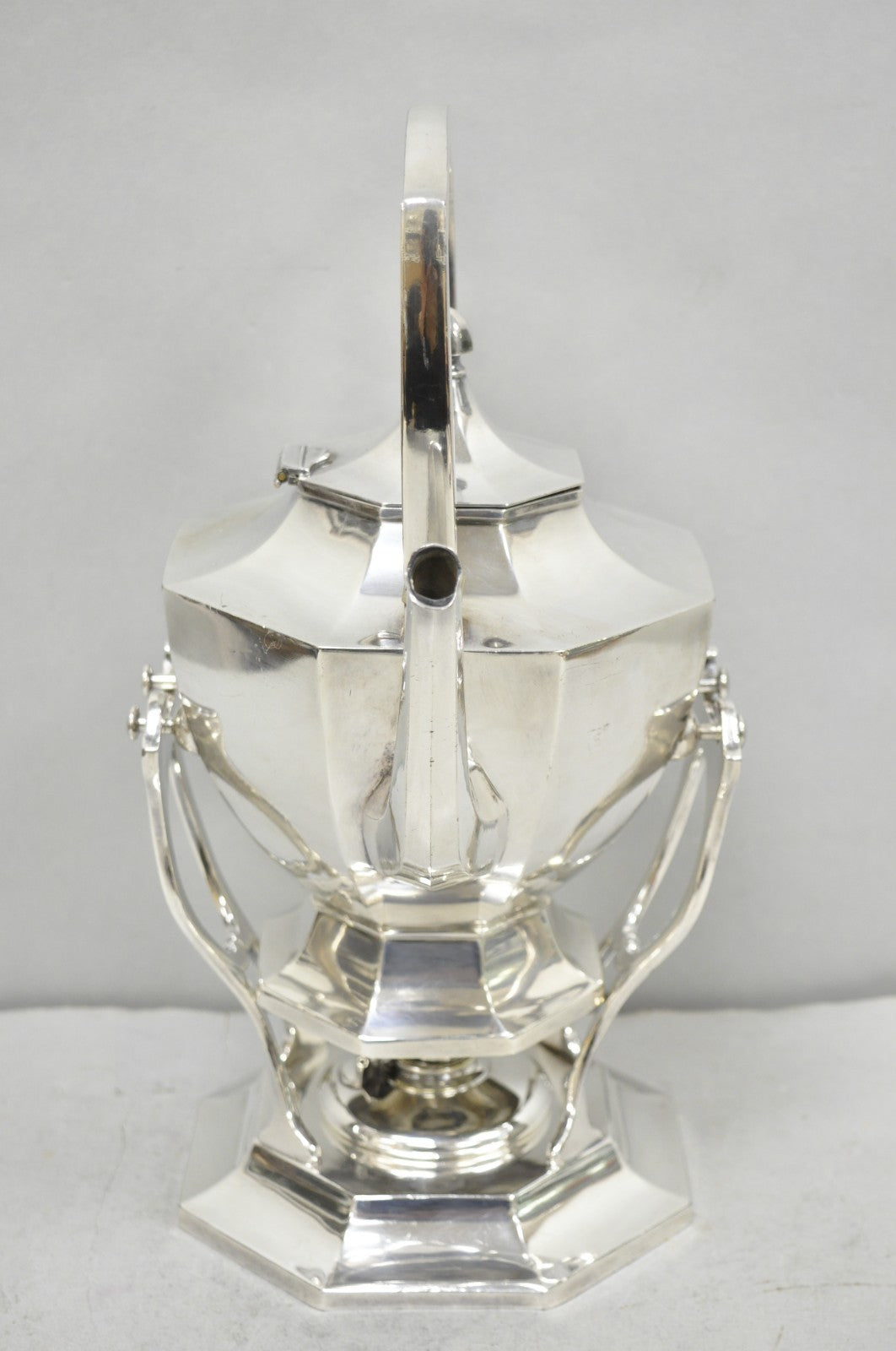 Antique Wilcox Art Deco Silver Plated Tilting Coffee Teapot on Stand "M.G.R."