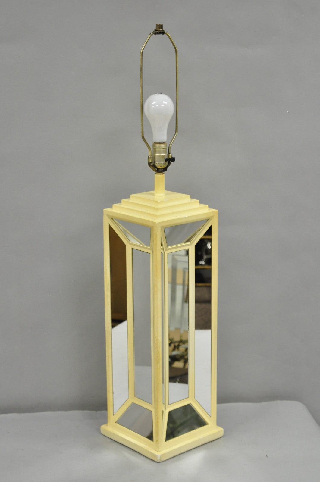 Vintage Blumberg Postmodern 1976 Mirrored Skyscraper Bone Lacquered Table Lamp