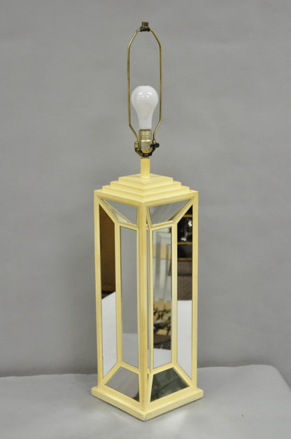 Vintage Blumberg Postmodern 1976 Mirrored Skyscraper Bone Lacquered Table Lamp