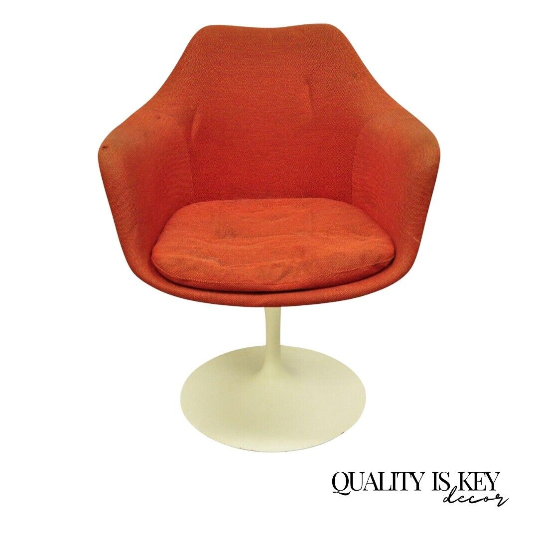 Vintage Knoll Eero Saarinen Red Upholstered Fiberglass Tulip Arm Chair