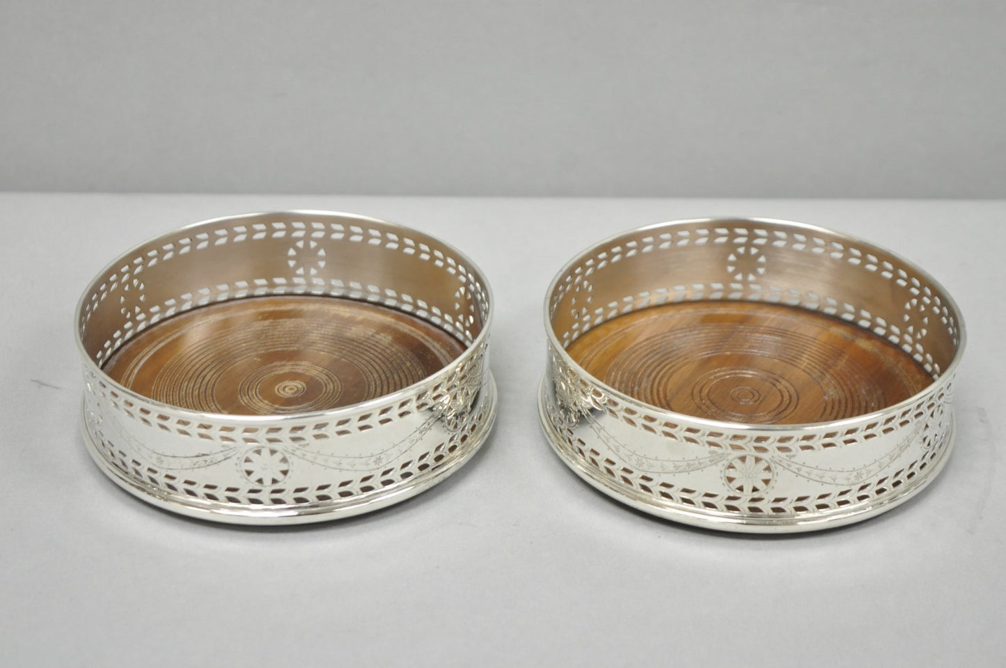 Vintage Stieff Smithsonian Silver Plated Presidential Wine Bottle Coaster - Pair