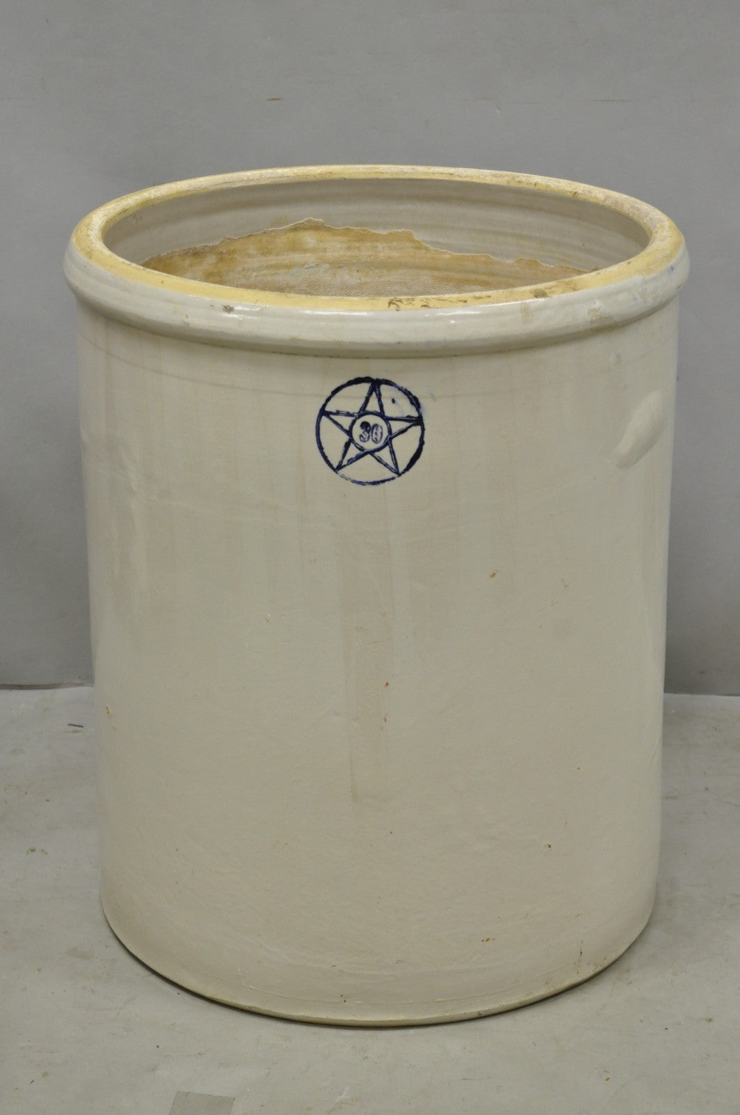 Antique 30 Gallon Cobalt Blue Star Stoneware Glazed Farmhouse Crock Pot