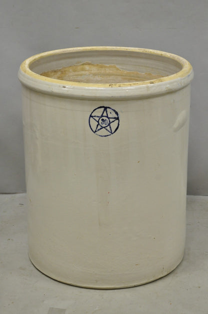 Antique 30 Gallon Cobalt Blue Star Stoneware Glazed Farmhouse Crock Pot