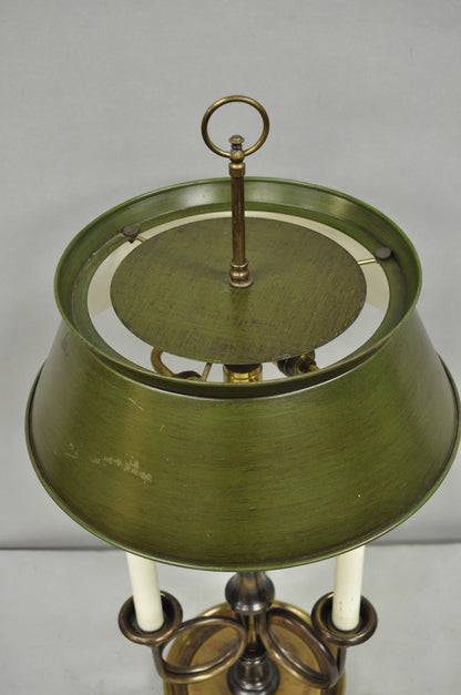 Frederick Cooper Brass Bouillotte Trumpet Arm Table Lamp w/ Green Tole Shade