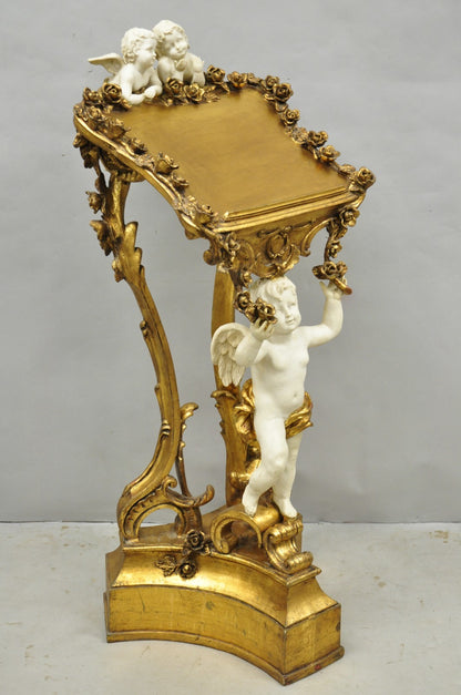 Vintage Italian Venetian Figural Cherub Putti Gold Gilt Resin Bookstand Lectern