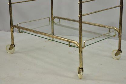 Vintage Mid Century Modern Metal 2 Tier Glass Shelf Rolling Liquor Bar Cart