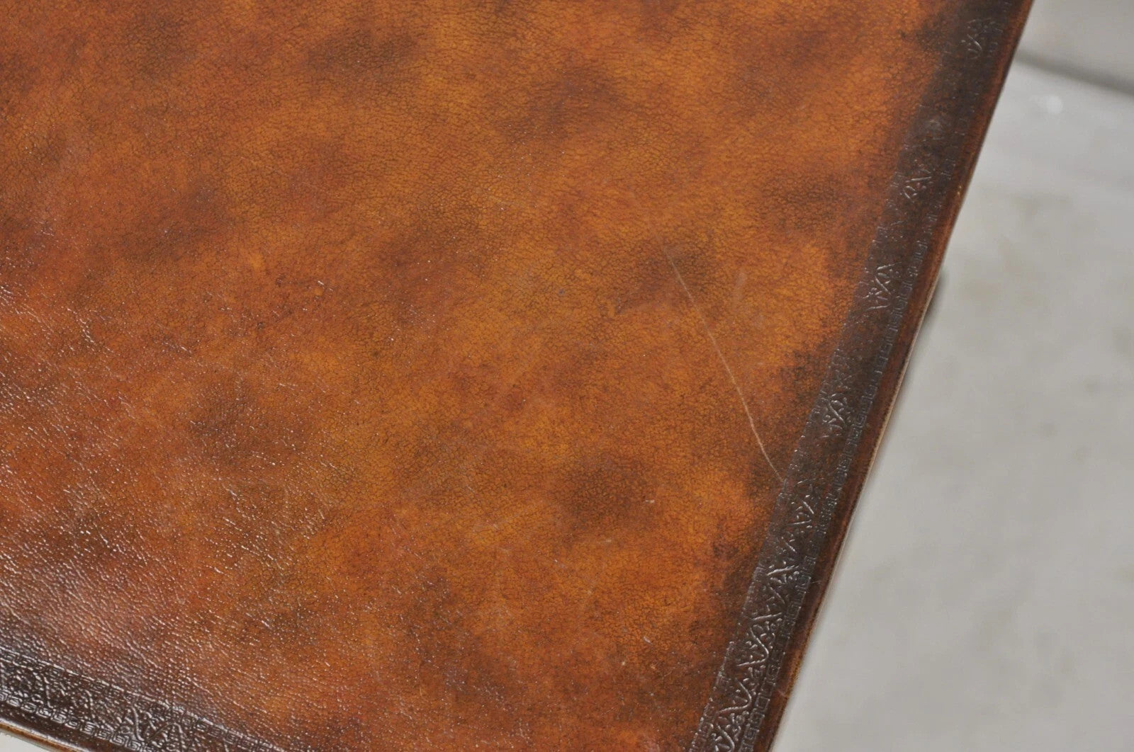 Regency Style Mahogany Brown Tooled Leather Accent Side Table by Highland House