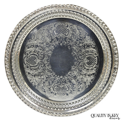 Vintage Leonard Silver Plated Pierced Gallery 12" Round Serving Platter Tray
