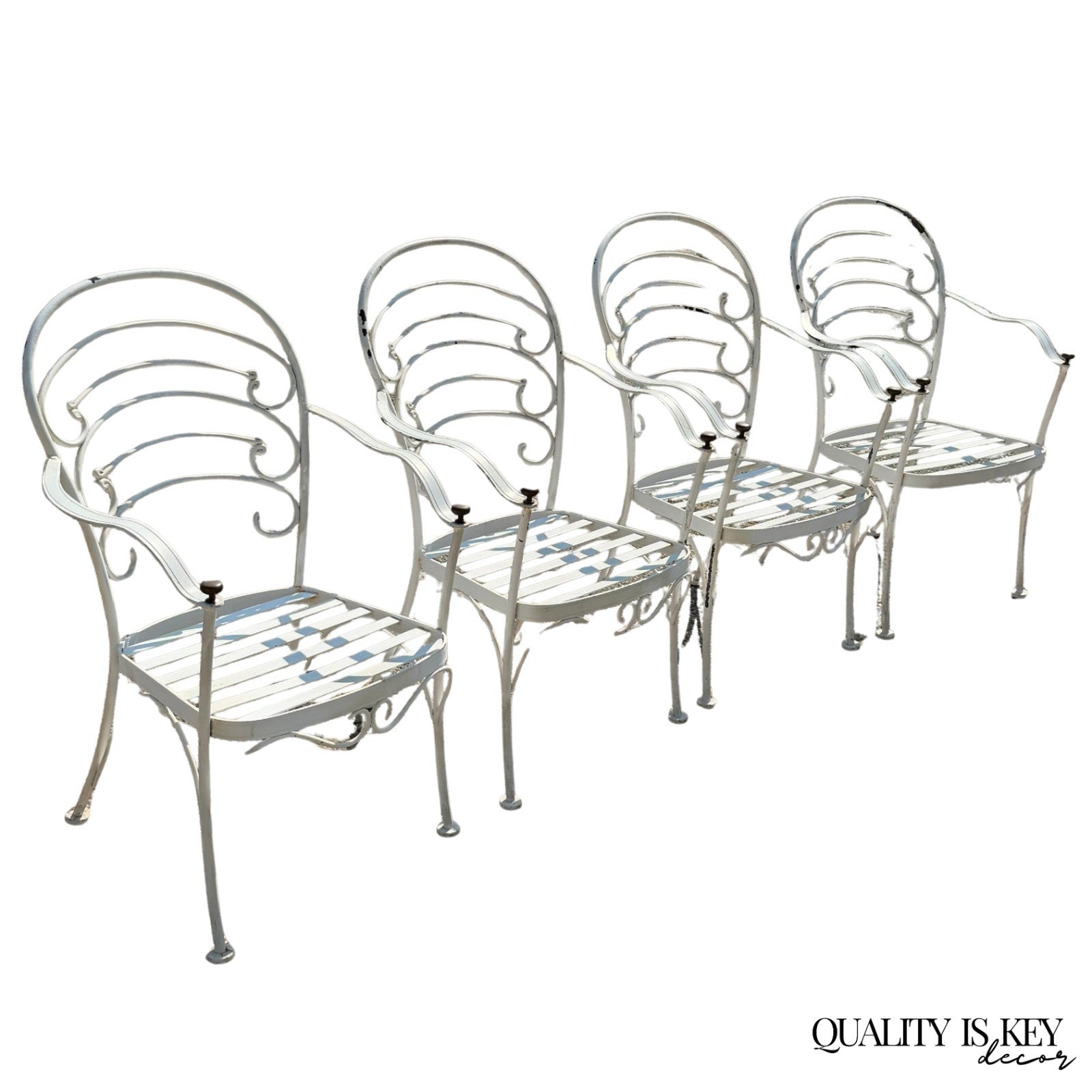 Wrought Iron Scrolling Patio Dining Arm Chairs by Crown Leisure - Set of 4