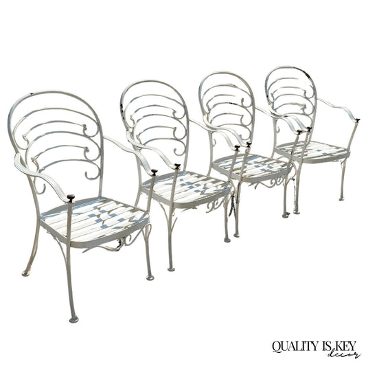Wrought Iron Scrolling Patio Dining Arm Chairs by Crown Leisure - Set of 4