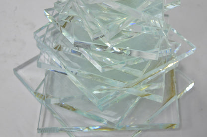 Vintage Mid Century Modern Stacked Glass Skyscraper Round Accent Side Table