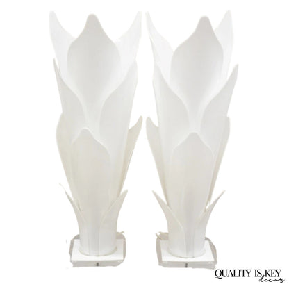 Rougier White Acrylic Lucite Tulip Flower Leaf Mid Century Table Lamps - a Pair