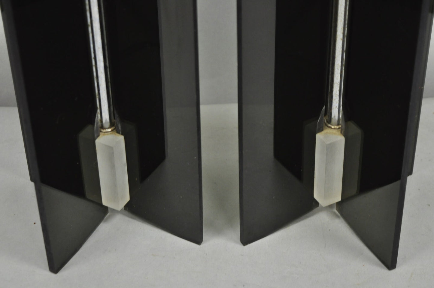 Vintage Mid Century Modern Smoked Lucite X-Base Chrome Table Lamps - a Pair