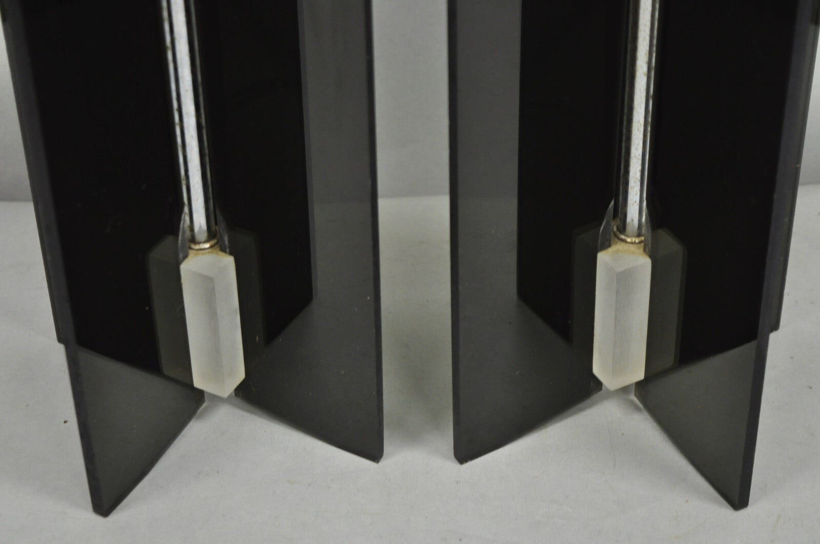 Vintage Mid Century Modern Smoked Lucite X-Base Chrome Table Lamps - a Pair