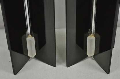 Vintage Mid Century Modern Smoked Lucite X-Base Chrome Table Lamps - a Pair